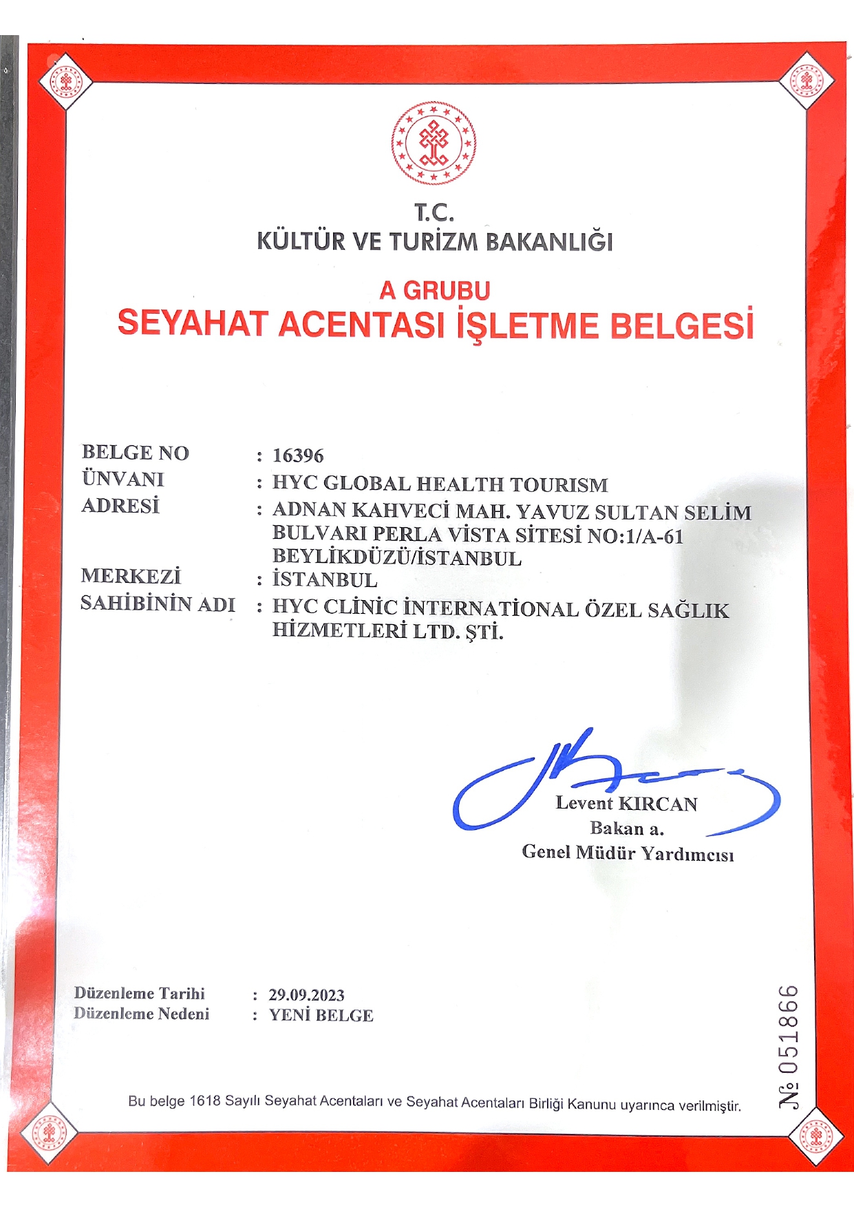 HYC A Grubu Yetki Belgesi