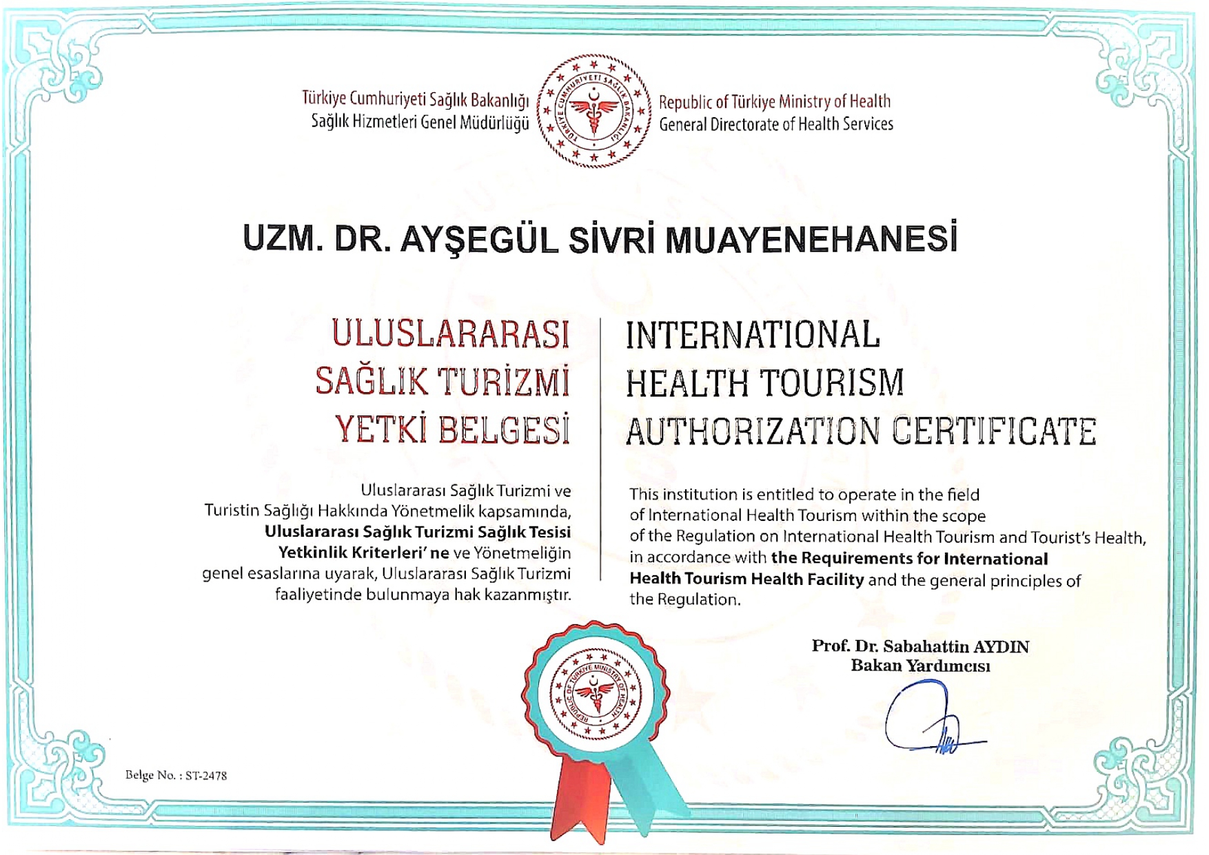 Ayşegül Sivri Yetki Belgesi