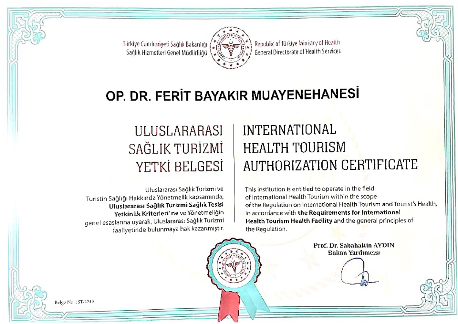 Ferit Baykar Yetki Belgesi