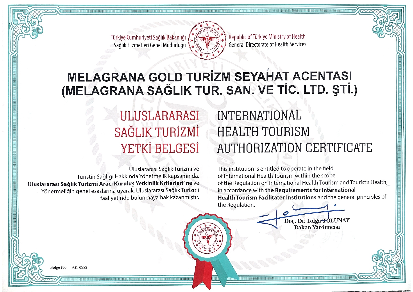 Melegrana Klinik Yetki Belgesi