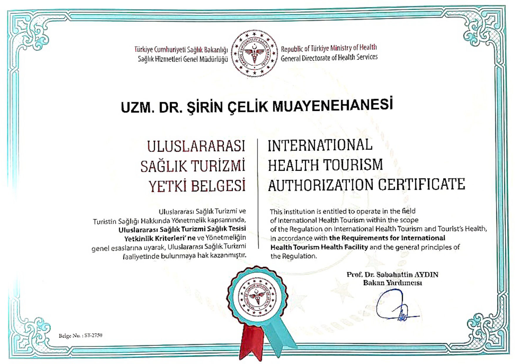 Şirin Çelik Yetki Belgesi